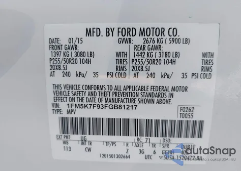 2015 Ford Explorer Limited из США, поврежденный, VIN 1FM5K7F93FGB81217